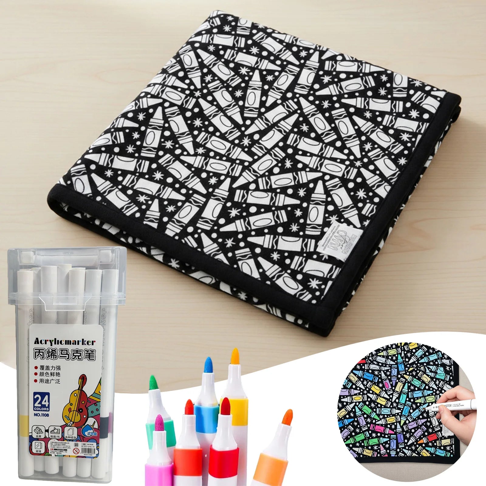 DIY Coloring Blanket Washable Fuzzy Velvet with 24 Colored Markers Creative Art Project Painting Blanket Party Home Decor Gift