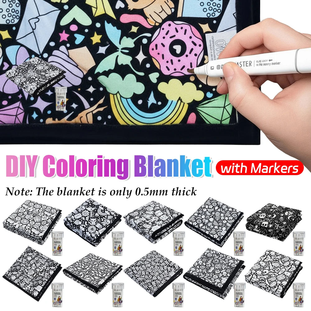 DIY Coloring Blanket Washable Fuzzy Velvet with 24 Colored Markers Creative Art Project Painting Blanket Party Home Decor Gift